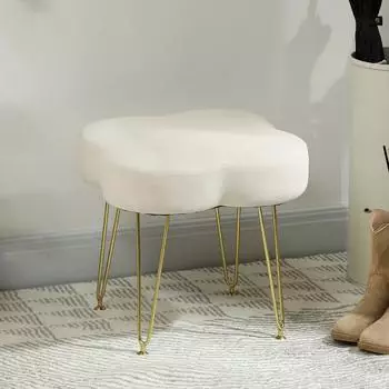 HomCom Sitzhocker Kleeblattform Samtoptik, cremewei&szlig;, Stahlbeine