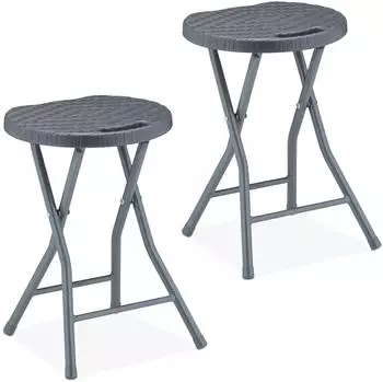 Relaxdays Klapphocker Rattan-Optik, grau, 2er-Set