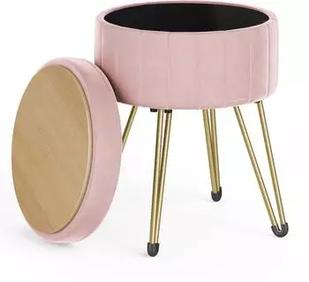 Songmics Sitzhocker mit Stauraum, Samt, pastellrosa, 4 Metallbeine (LOM003R01)