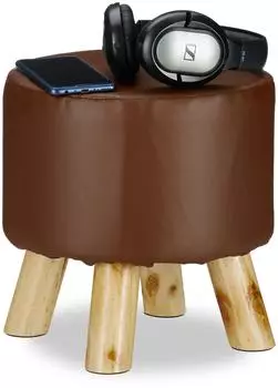 Relaxdays Hocker rund, gepolstert, Kunstleder, braun, 30x30cm (10025736_93)