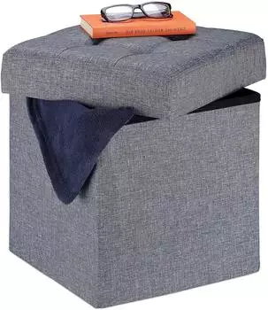 Relaxdays Sitzhocker mit Stauraum, faltbar, gepolstert, grau (10028708_709)