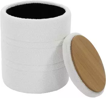 HomCom Sitzhocker mit Stauraum, rund, Sherpa-Optik, wei&szlig; (838-645V00WT)