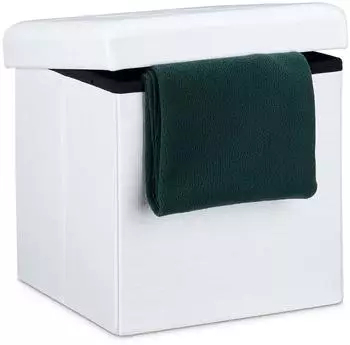 Relaxdays Faltbarer Sitzhocker mit Stauraum, Leinen, wei&szlig;, 38x38x38cm