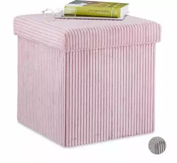 Relaxdays Sitzw&uuml;rfel faltbar, Kordsamt, rosa, 38x38x38cm (10030669_114)