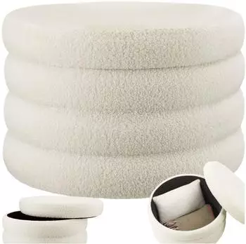 TecTake Altu XL Sitzhocker rund, gepolstert, Stauraum, creme-wei&szlig;