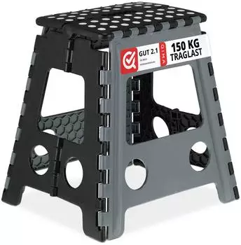 Relaxdays Klapphocker faltbar XL, Kunststoff, grau/schwarz, bis 150kg