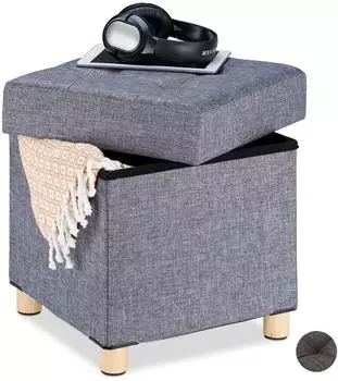 Relaxdays Sitzhocker mit Stauraum, gepolstert, gesteppt, grau, 40x38x38cm (10028709)