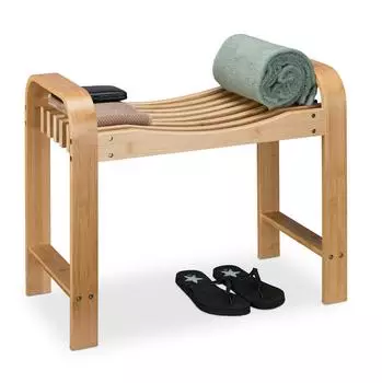 Relaxdays Badhocker mit Griffen, Bambus, 54x65x33cm