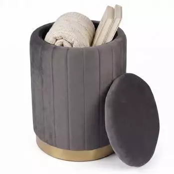 Relaxdays Samthocker mit Stauraum, anthrazit (32x42cm)