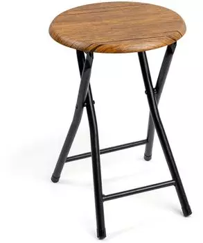 Spetebo Klapphocker rund, Metall, schwarz, dunkle Holzoptik, 47x30cm (5074)