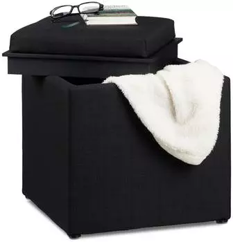 Relaxdays Sitzhocker mit Stauraum, schwarz, 42x40,5x40,5cm