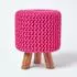Homescapes Strick-Hocker mit Holzbeinen, Baumwolle, pink, rund, 32x42x32cm