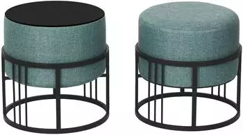 en.casa Tas 2er-Set stapelbare Sitzhocker, rund, gr&uuml;n, Metall/MDF, 38x38cm
