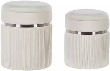 Beliani Camdenton Pouf mit Stauraum 2er-Set, Samtstoff, cremeweiß (318065)