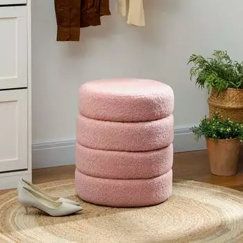 HomCom Runder Polsterhocker Teddysamt-Optik, rosa, &Oslash;40x45cm