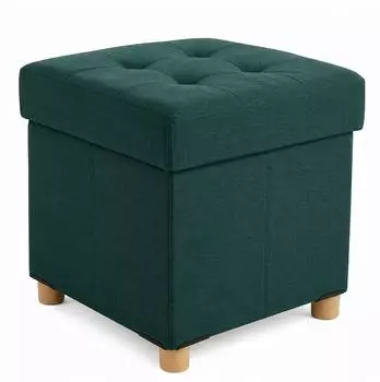Relaxdays Sitzhocker mit Stauraum, Leinenoptik, 38x38x38cm, petrol
