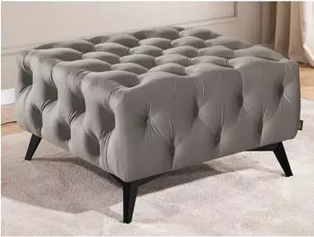 S-Style Möbel Chesterfield Whitby Polsterhocker, grau, Samt, schwarze Füße, 80x45x80cm