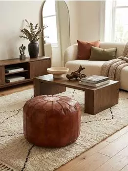KADIMA DESIGN Sitzhocker Echtleder, braun, orientalisch, 52x40x52cm