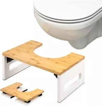 eluno Toilettenhocker aus Bambus, faltbar, wei&szlig;