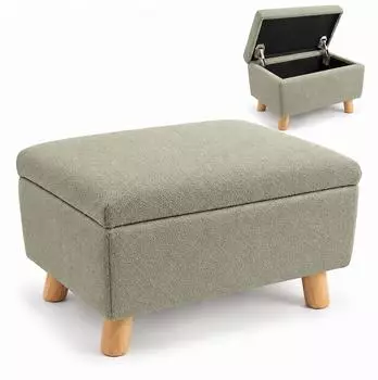 Relaxdays Stauraumhocker gepolstert, salbeigr&uuml;n, 28x40x30cm (bis 100kg)