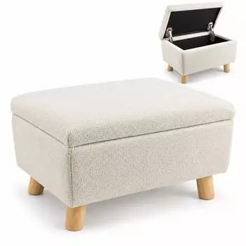 Relaxdays Fußhocker mit Stauraum, Bouclé, beige, 28x40x30cm