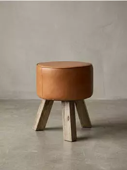 KADIMA DESIGN Sitzhocker WL5.102 Echtleder braun, rund, 37x45x37cm (WL5.102)