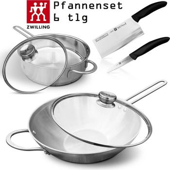 ZWILLING Twin Nova Set 1x Wok 30cm, 1x Glasdeckel 30cm, 1x Schmorpfanne 24cm, 1x Gd. 24cm, 1x Hack- 18cm, 1x Gemüsemesser