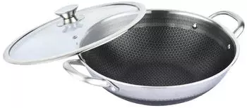 Cheffinger Wok Edelstahl Wabenstruktur &oslash; 36 cm Silber