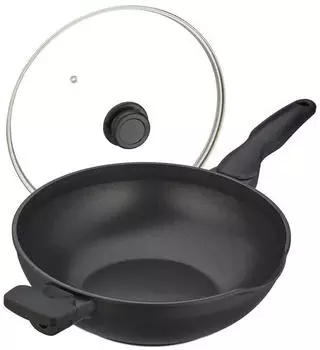 Relaxdays Wok Edelstahl unbeschichtet Glasdeckel &Oslash; 32 cm Schwarz