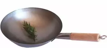 Asia Art Factory Wok Pfanne Ø33cm runder Boden Carbon Stahl mit Holzgriff