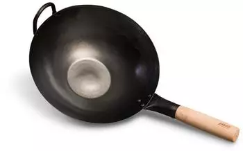 Pasoli Wok voreingebrannt traditionell handgehämmert flacher Boden Ø 30 cm Schwarz