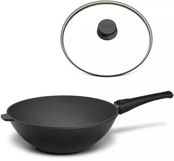 Hoffmann Stoniq Wokpfanne 30 cm Aluguss mit Glasdeckel Schwarz