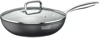 Pintinox ST1 Wokpfanne 28 cm 3,6 l Aluminium 3-lagig antihaftbeschichtet Induktion mit Glasdeckel