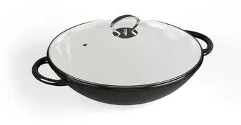Klarstein Jersey Wokpfanne 37 cm Gusseisen emailliert Induktion mit Deckel