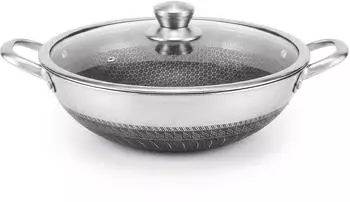 Brizoll Wok-Bratpfanne Ø32cm Edelstahl Waben-Antihaftbeschichtung Induktion (CF-PW32)
