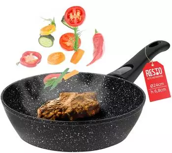 Resto Kitchenware Leo Tiefe Bratpfanne Ø24cm, Marmor-Antihaftbeschichtung, Aluminium (RESTO 93040)
