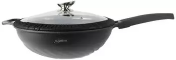 Cheffinger Platinum Wok-Pfanne 32cm, Aluguss, Marmor-Antihaftbeschichtung, Induktion, mit Deckel (4251810902640)
