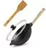 Brizoll Wok Bratpfanne Ø26cm, 2,8L, Gusseisen, Holzgriff, Glasdeckel, Induktion