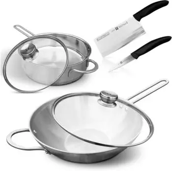 ZWILLING TwinNova3 Pfannen-Set Wok + Schmorpfanne Ø 30 + 24 cm Deckel 2 Messer