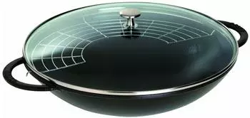 Staub Gusseisen Wok 37 cm mit Deckel schwarz