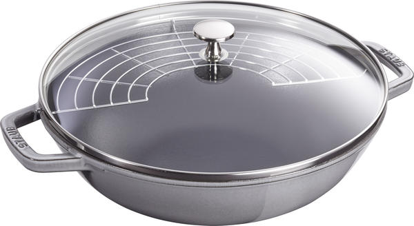 Staub Gusseisen Wok 30 cm mit Deckel graphitgrau