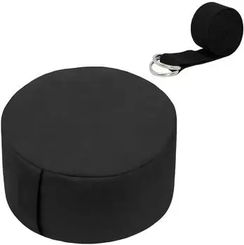 Relaxdays Zafu Meditationskissen-Set mit Yogagurt, rund, schwarz (33x13cm)