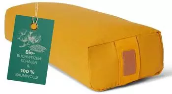 DoYourYoga Yoga Bolster Paravati mit Bio-Buchweizenschalen, 67x22x13cm, currygelb