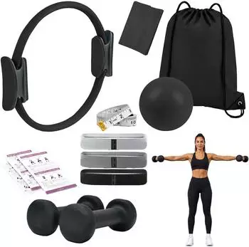Relaxdays Pilates-Set Ring, Ball, Bänder, Gewichte, Pumpe, Tasche, 11-teilig