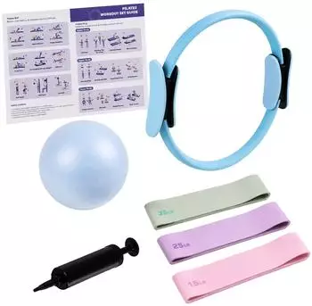 Relaxdays Pilates-Set 6-teilig, Ring, Ball, Bänder (10054388)