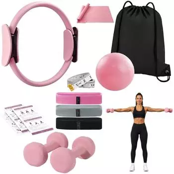Relaxdays Pilates-Set mit Ring, Ball, B&auml;ndern, Gewichten & Tasche, 11-teilig