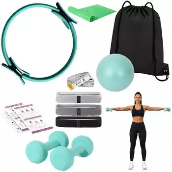 Relaxdays Pilates-Set 11-teilig mit Ring, Ball, B&auml;ndern, Gewichten & Tasche (10054390)
