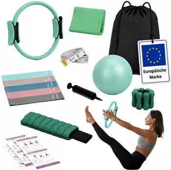 Relaxdays Pilates-Set 13-teilig mit Ring, Ballon, B&auml;ndern, Manschetten und Tasche
