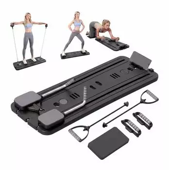 Relaxdays Pilates Board Reformer, 9-tlg. Set, schwarz/grau