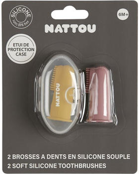 Nattou Baby Toothbrush + Etui yellow/pink (2 Stk.)